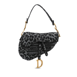 Christian Dior B Dior Gray Canvas Fabric Mizza Embroidered Leopard Saddle Bag Italy