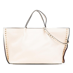 Valentino B Valentino White Ivory Calf Leather Medium Grained skin Rockstud Satchel Italy