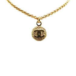 Chanel B Chanel Gold Gold Plated Metal CC Round Pendant Necklace France