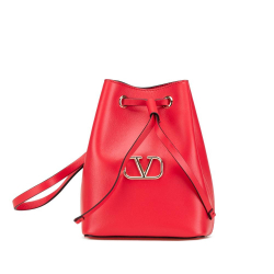 Valentino AB Valentino Red Nappa Leather Leather Mini Nappa Vlogo Drawstring Bucket Bag Italy