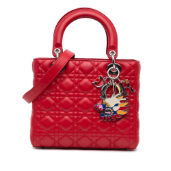 Christian Dior Dior Red Limited Edition Medium Lambskin Cannage Swarovski Dragon Head Lady Dior Italy