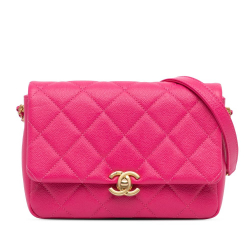 Chanel AB Chanel Pink Dark Pink Caviar Leather Leather Small Quilted Caviar Chain Melody Flap Italy