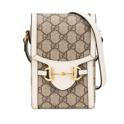 Gucci AB Gucci Brown Beige Coated Canvas Fabric Mini GG Supreme Horsebit 1955 Crossbody Bag Italy