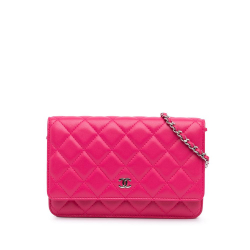 Chanel B Chanel Pink Lambskin Leather Leather Classic Lambskin Wallet on Chain Italy