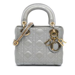 Christian Dior B Dior Gray Lambskin Leather Leather Mini Metallic Lambskin Cannage Lady Dior Italy