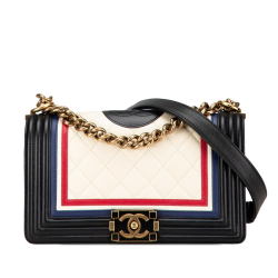 Chanel B Chanel White Ivory Lambskin Leather Leather Medium Multicolor Lambskin Crest Boy Flap Italy