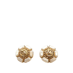 Chanel AB Chanel Gold Gold Plated Metal Faux Pearl Flower Clip On Earrings France