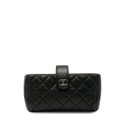 Chanel AB Chanel Black Lambskin Leather Leather Quilted CC O-Phone Holder Pouch Italy