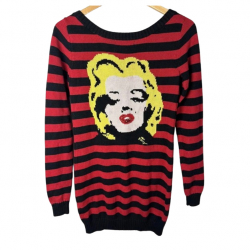 Betsey Johnson MARILYN MONROE Red Black Striped Sweater Tunic Dress