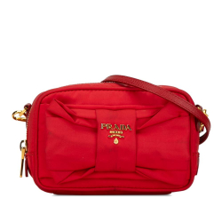 Prada B Prada Red Nylon Fabric Tessuto Fiocco Bow Crossbody Italy