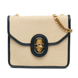 Celine B Celine Brown Beige with Blue Navy Canvas Fabric Sulky Clutch With Chain Italy