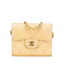 Chanel AB Chanel Gold Caviar Leather Leather CC Quilted Iridescent Caviar Flap Card Holder on Chain Italy