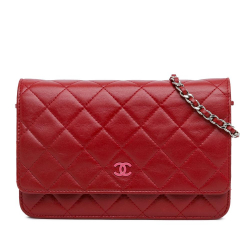 Chanel B Chanel Red Lambskin Leather Leather Classic Lambskin Wallet on Chain Italy