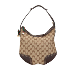 Gucci B Gucci Brown Beige Canvas Fabric GG Princy Hobo Italy