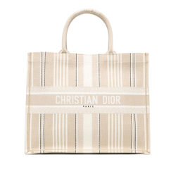 Christian Dior B Dior Brown Light Beige Canvas Fabric Large Stripes Book Tote Italy