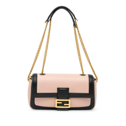 Fendi B Fendi Pink with Black Calf Leather Bicolor Chain Midi Baguette Italy