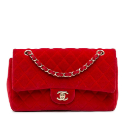 Chanel B Chanel Red Velvet Fabric Medium Classic Double Flap France