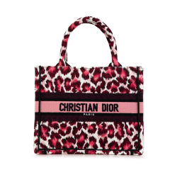 Christian Dior AB Dior Pink Canvas Fabric Mizza Small Embroidered Leopard Book Tote Italy