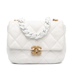 Chanel B Chanel White Lambskin Leather Leather Mini Quilted Lambskin Lacquered Chain Flap Italy