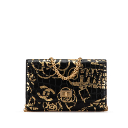 Chanel Black Calfskin Crocodile Embossed Graffiti 2.55 Cocodile Reissue Wallet On Chain Italy