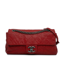 Chanel B Chanel Red Caviar Leather Leather Medium Quilted Caviar Simply CC Flap Italy