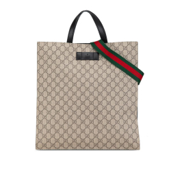 Gucci AB Gucci Brown Beige Coated Canvas Fabric GG Supreme Web Vertical Satchel Italy