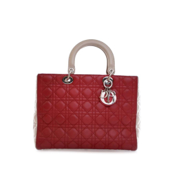 Christian Dior B Dior Red Lambskin Leather Leather Large Bicolor Lambskin Cannage Lady Dior Italy