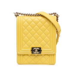 Chanel AB Chanel Yellow Lambskin Leather Leather Quilted Lambskin North South Boy Flap Italy