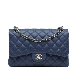 Chanel B Chanel Blue Dark Blue Caviar Leather Leather Jumbo Classic Caviar Double Flap France