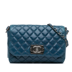 Chanel B Chanel Blue Dark Blue Calf Leather Glazed skin Soft Boy Flap Italy