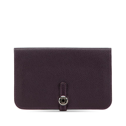 Hermès B Hermès Purple Plum Calf Leather Togo Dogon Wallet GM France