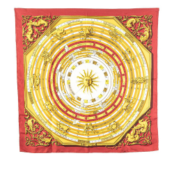 Hermès AB Hermès Red Indian Red with Yellow Silk Fabric Astrologie Dies et Hore Scarf France