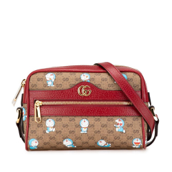 Gucci AB Gucci Brown Beige with Red Coated Canvas Fabric Doraemon Mini GG Supreme Crossbody Italy