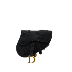 Christian Dior AB Dior Black Canvas Fabric Embroidered Camouflage Saddle Belt Bag Italy