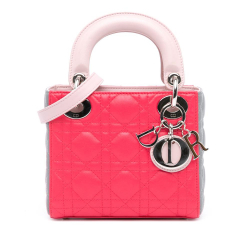 Christian Dior B Dior Pink with Gray Lambskin Leather Leather Mini Tricolor Lambskin Cannage Lady Dior Italy