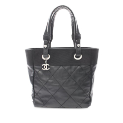 Chanel B Chanel Black Coated Canvas Fabric Small Paris Biarritz Tote Italy