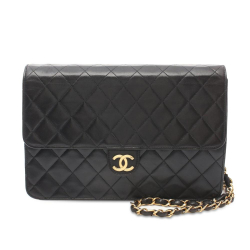 Chanel B Chanel Black Lambskin Leather Leather CC Quilted Lambskin Single Flap Italy