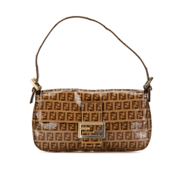 Fendi B Fendi Brown Light Brown Coated Canvas Fabric Zucchino Crystal Baguette Italy