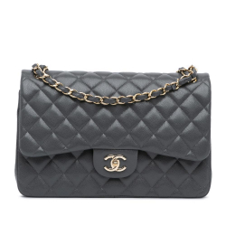 Chanel B Chanel Gray Dark Gray Caviar Leather Leather Jumbo Classic Caviar Double Flap Italy