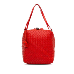 Bottega Veneta B Bottega Veneta Red Nappa Leather Leather Napp Intrecciato Cube Shoulder Bag Italy