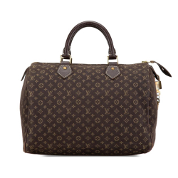 Louis Vuitton B Louis Vuitton Brown Dark Brown Canvas Fabric Monogram Mini Lin Speedy 30 France