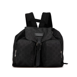 Gucci B Gucci Black Nylon Fabric GG Double Front Pocket Backpack Italy