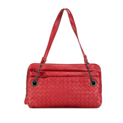 Bottega Veneta B Bottega Veneta Red Calf Leather Intrecciato Triple Zip Shoulder Bag Italy