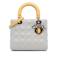 Christian Dior B Dior Gray Light Gray Lambskin Leather Leather Medium Tricolor Lambskin Cannage Lady Dior Italy