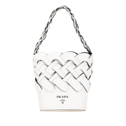 Prada B Prada White Calf Leather Vitello Intreccio Tress Bucket Bag Italy