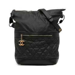 Chanel B Chanel Black Caviar Leather Leather Caviar Casual Style Hobo Italy