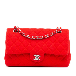 Chanel B Chanel Red Cotton Fabric Medium Classic Jersey Double Flap France