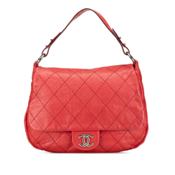 Chanel B Chanel Red Calf Leather Large Quilted Aged skin On The Road Flap Italy