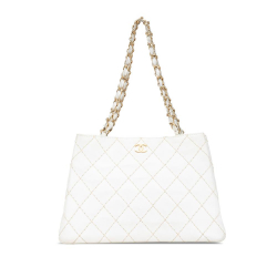 Chanel B Chanel White Lambskin Leather Leather CC Quilted Lambskin Wild Stitch Tote France