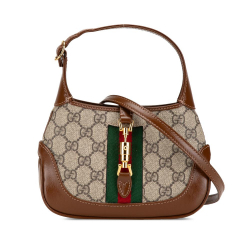 Gucci AB Gucci Brown Beige Coated Canvas Fabric Mini GG Supreme Jackie 1961 Crossbody Italy